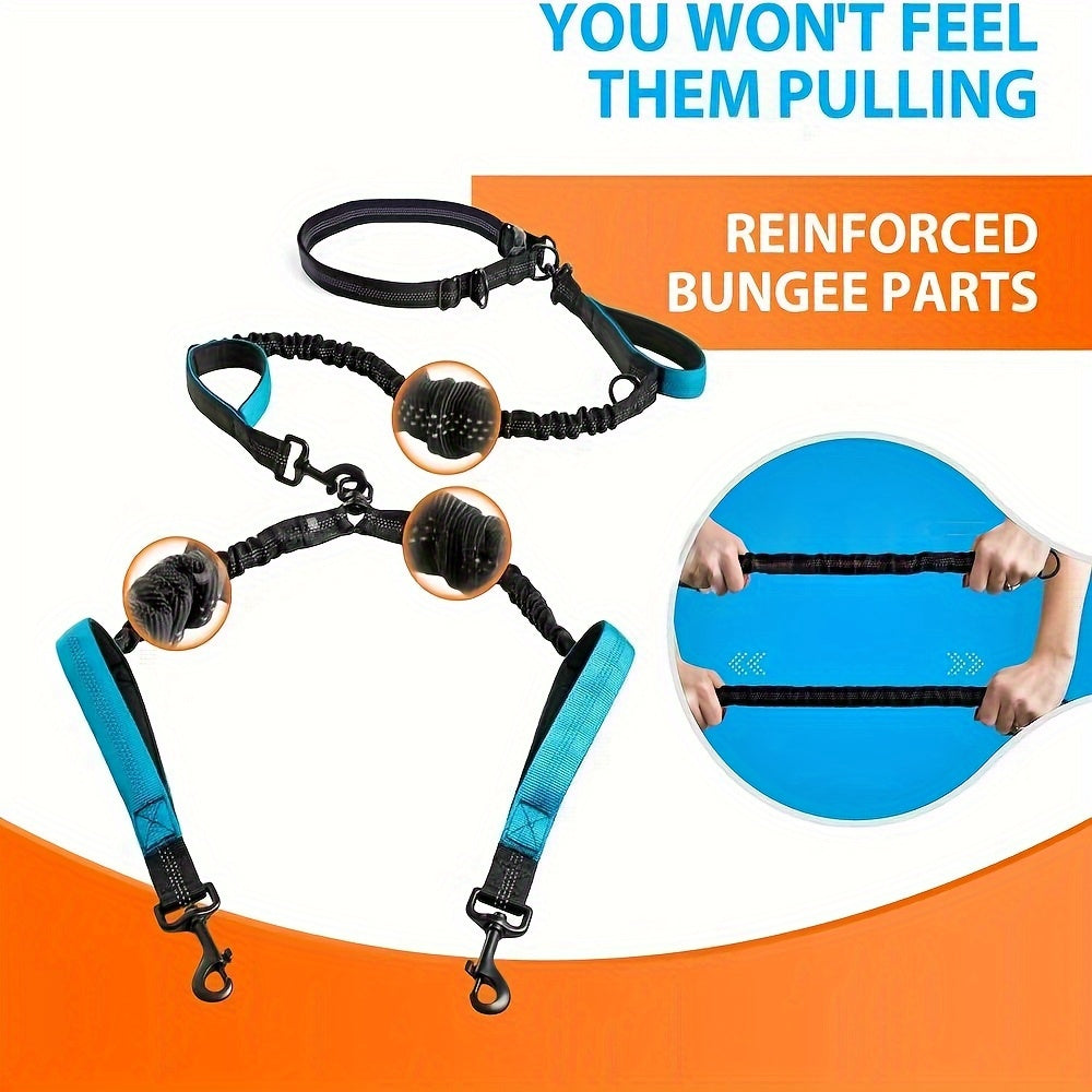 Hands Free Dual Dog Leash Reflective With Padded Handle