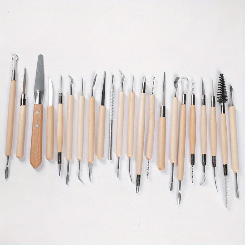 45pcs/ Set Pottery Clay Sculpting Tool Kit, Ceramic Polymer Modeling Tools with Wooden Handles, Perfect for Crafts, Baking, Drawing, Molding, Shaping Projects