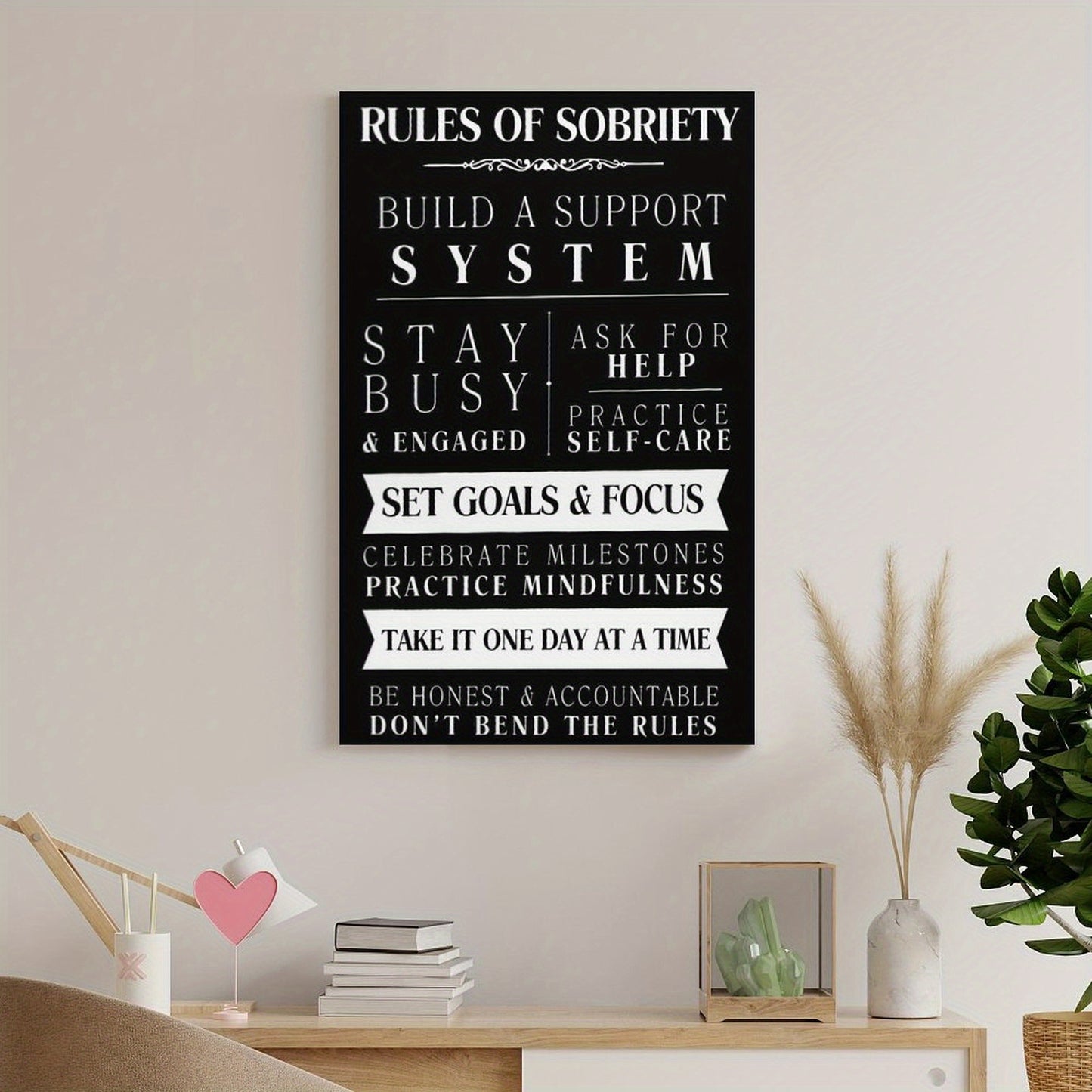Motivational Rules of Sobriety Canvas Wall Art for Decor