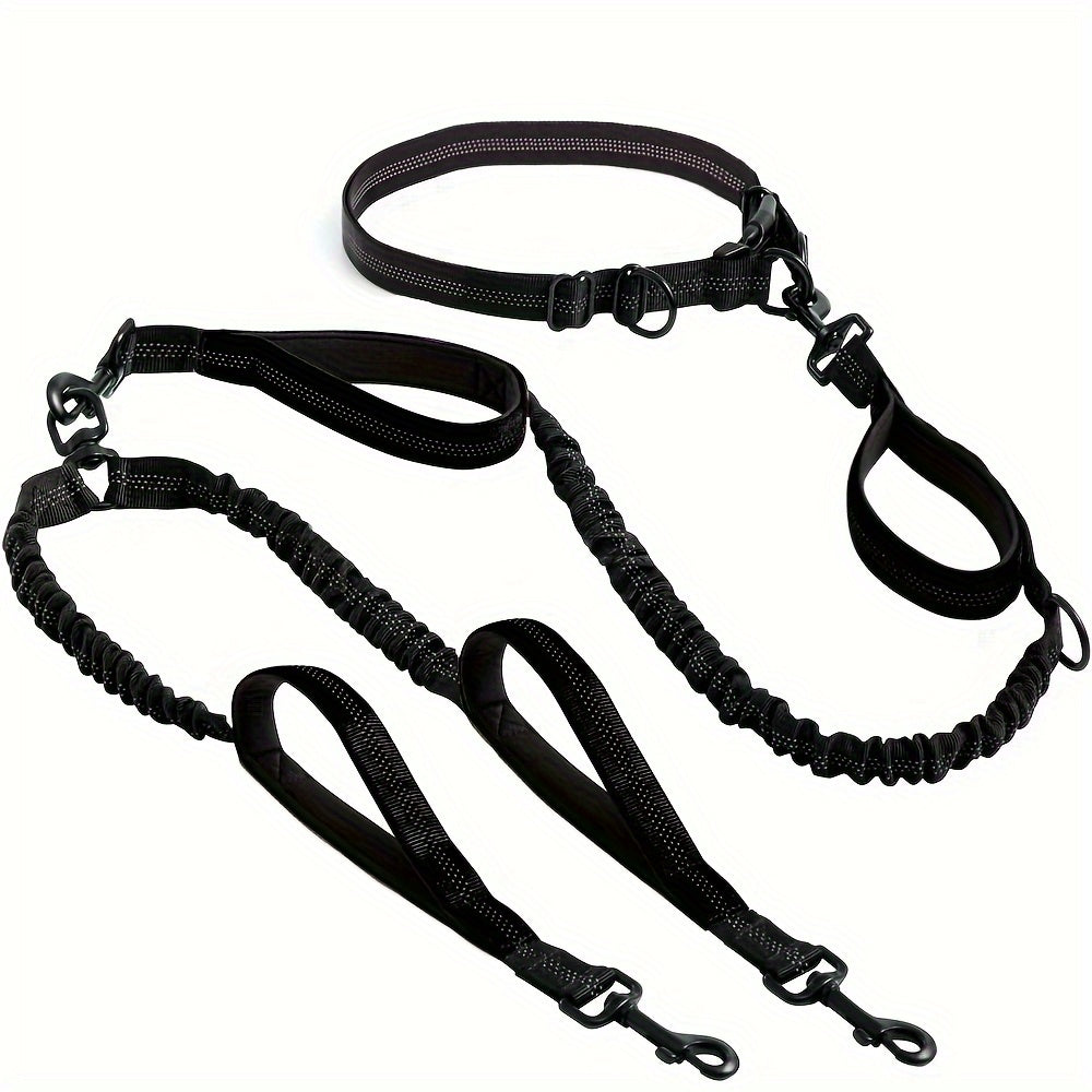 Hands Free Dual Dog Leash Reflective With Padded Handle
