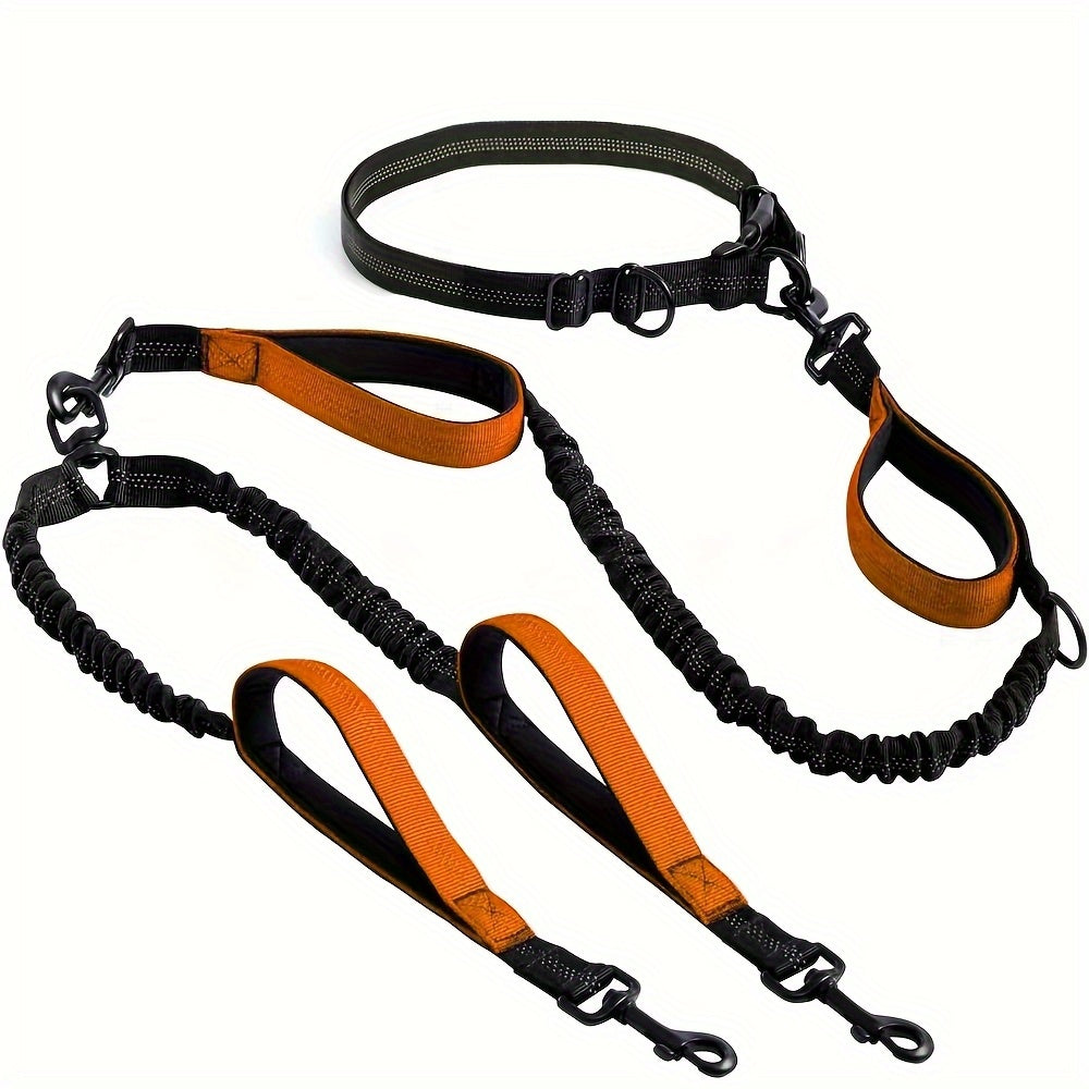 Hands Free Dual Dog Leash Reflective With Padded Handle