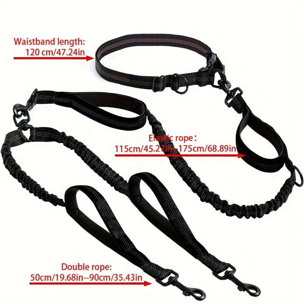 Hands Free Dual Dog Leash Reflective With Padded Handle