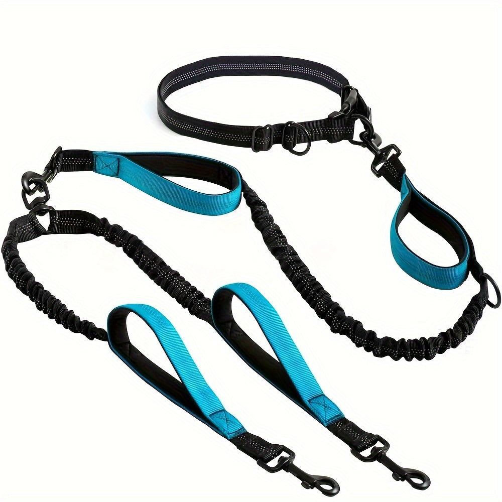 Hands Free Dual Dog Leash Reflective With Padded Handle