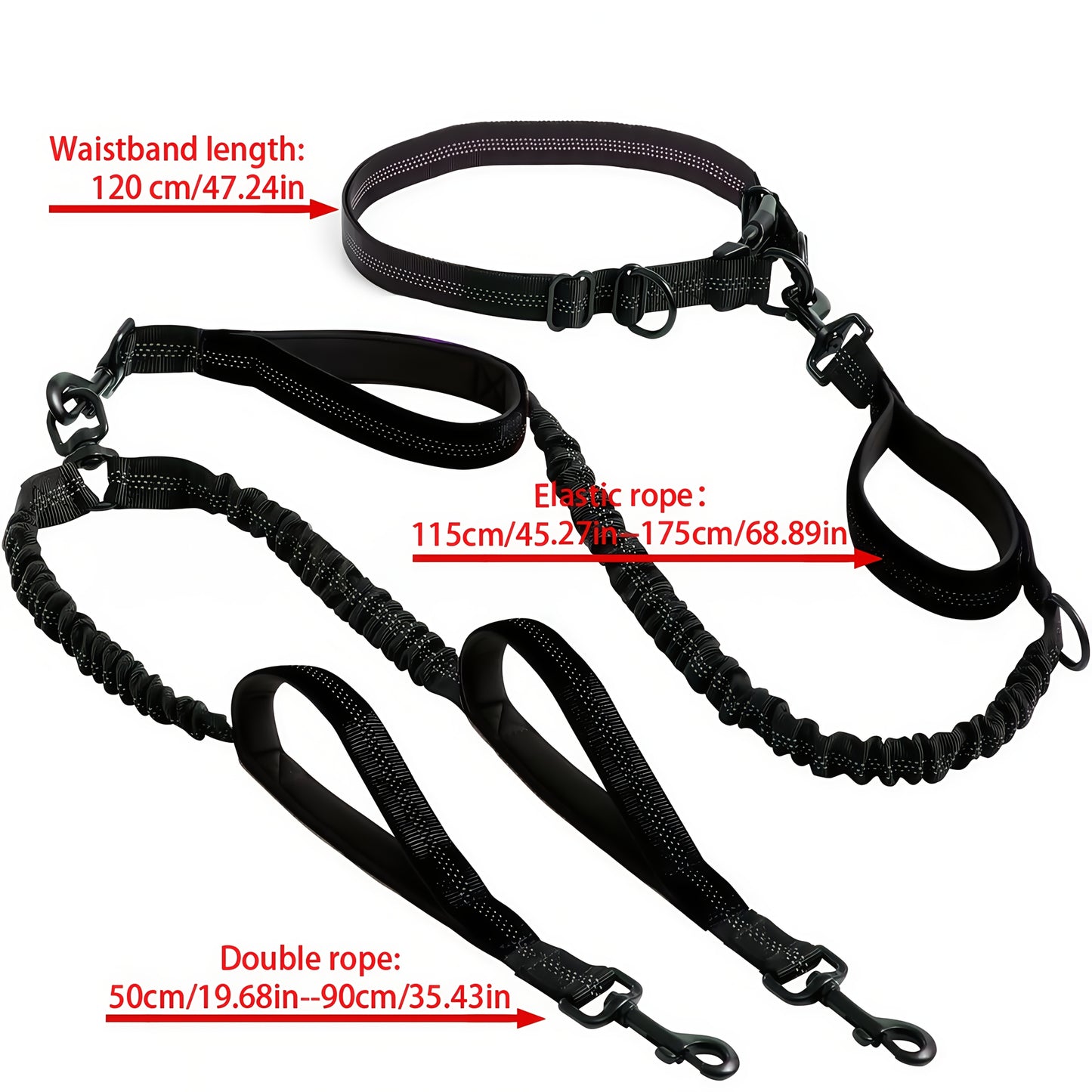 Hands Free Dual Dog Leash Reflective With Padded Handle