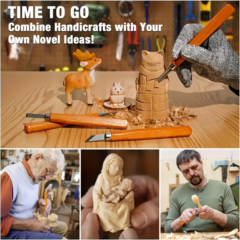 Wood Carving Kit 26 Piece Set With Tools And Anti Slip Cut Resistant Gloves For Beginners Whittling DIY Halloween