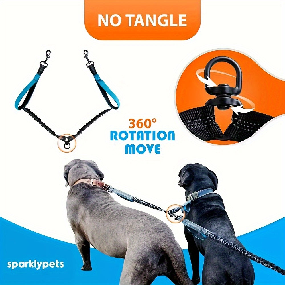 Hands Free Dual Dog Leash Reflective With Padded Handle
