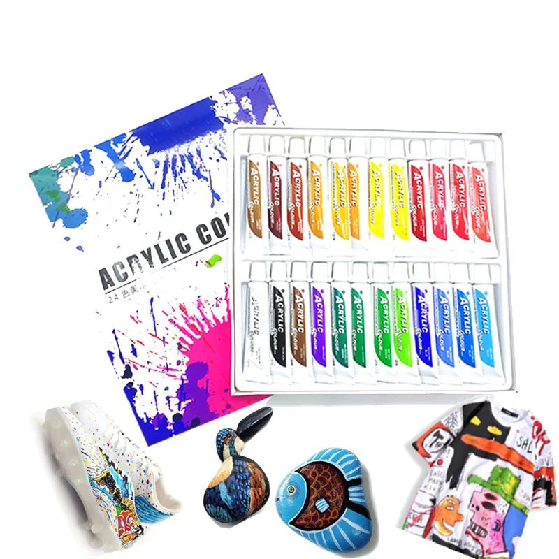 Ginflash 24 Colors Acrylic Paints Set 12ML Tubes For Art