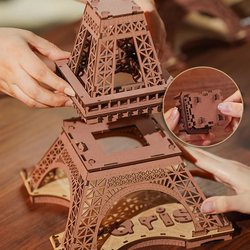 Robotime 3D Wooden Puzzle Night of Eiffel Tower DIY Kit Gift