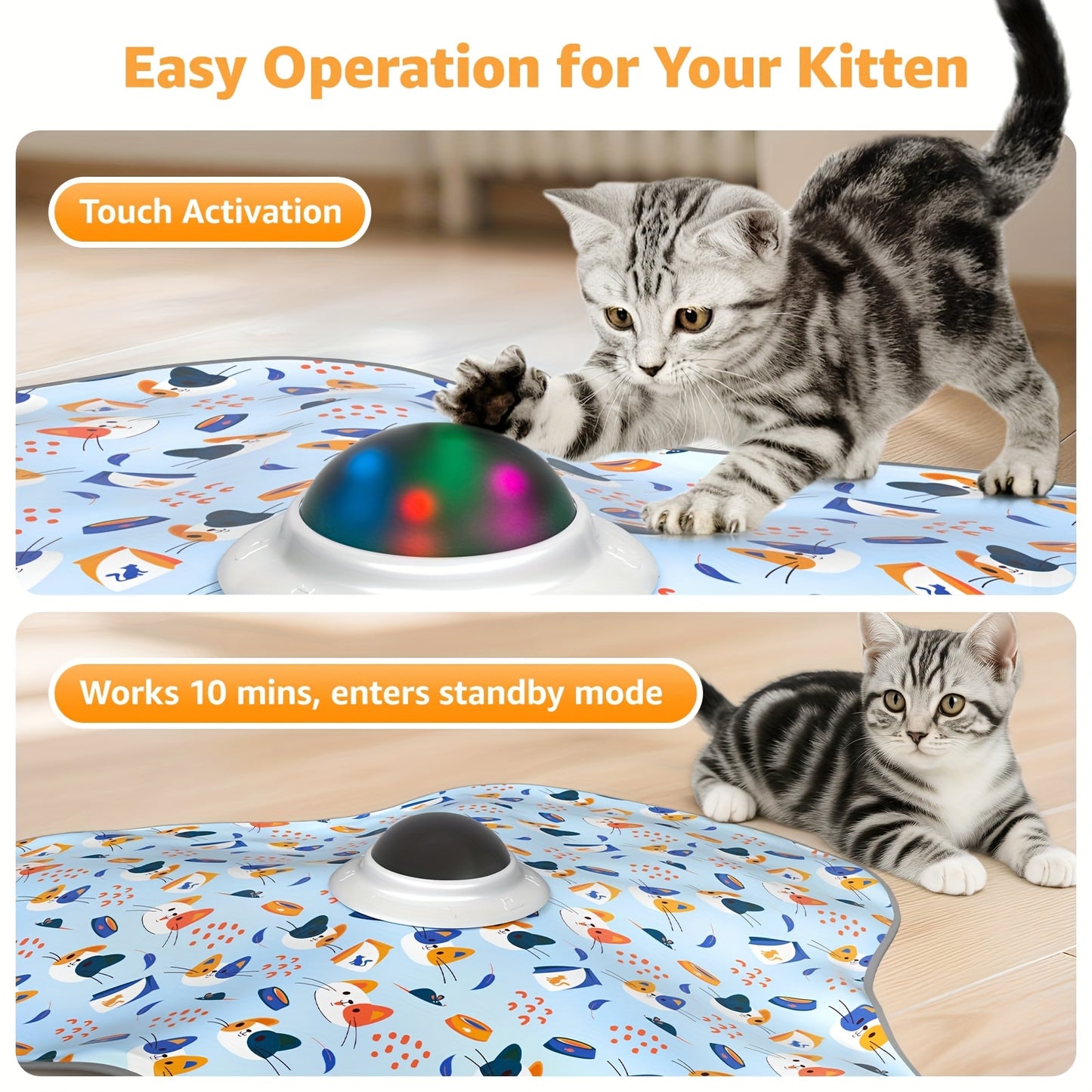 Interactive Cat Toy With Hidden Feather Wand And Removable Feather Battery Free Motion For Indoor Exercise Kicker