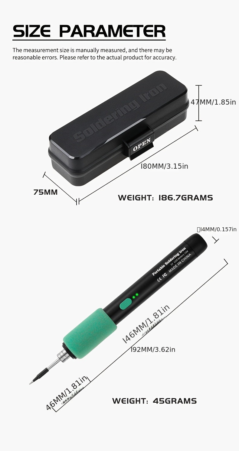 Mini Soldering Iron Kit With Adjustable Temperature USB Powered Portable Tool Includes Iron And Three Tips