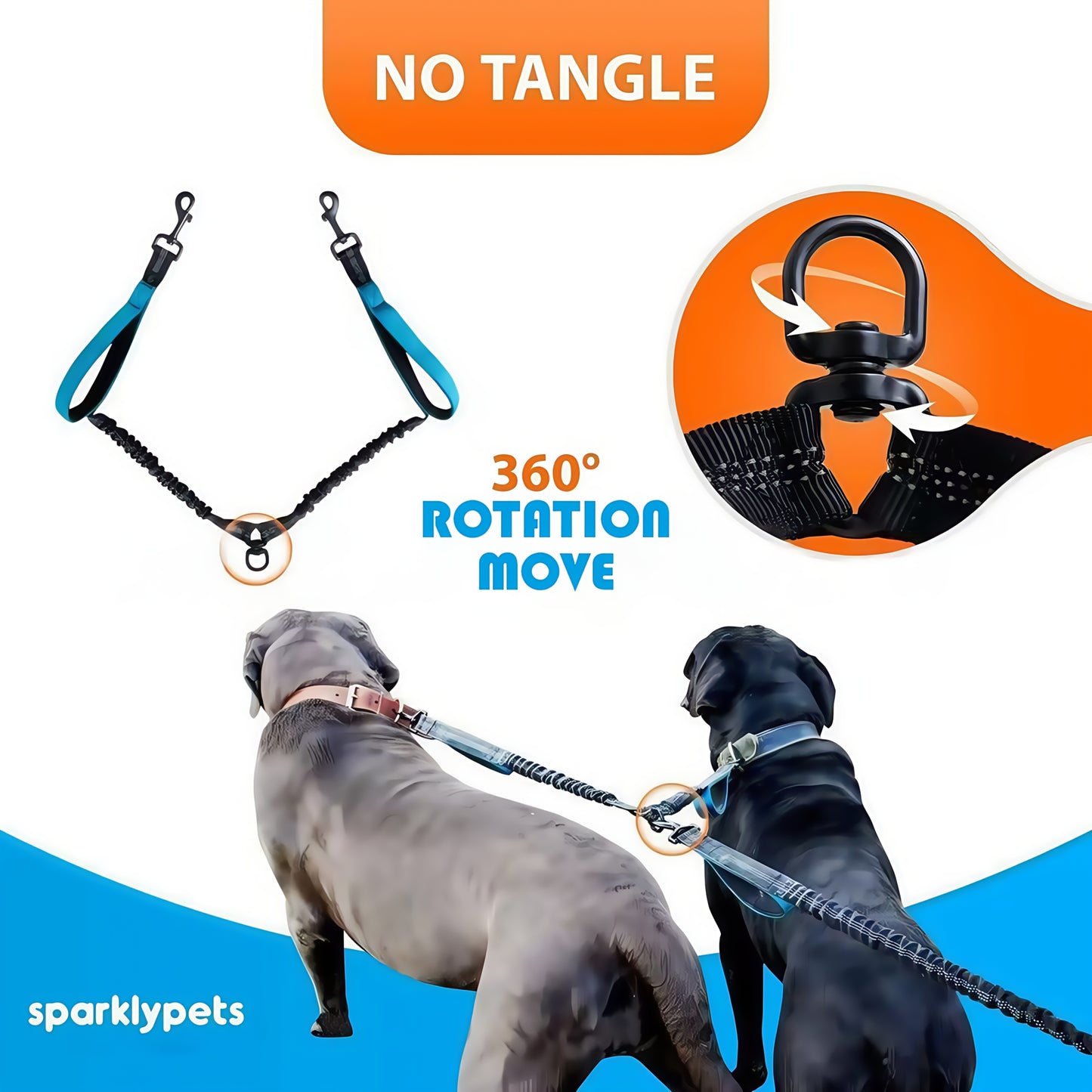 Hands Free Dual Dog Leash Reflective With Padded Handle