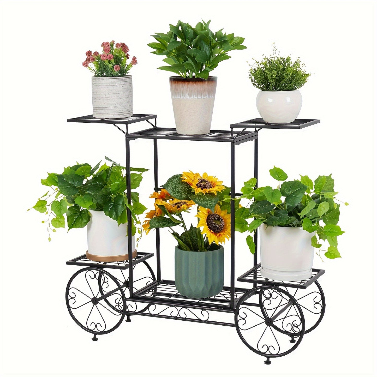 Porch Flower Display Holder Metal Garden Cart 6 Tier Iron Plant Rack Stand