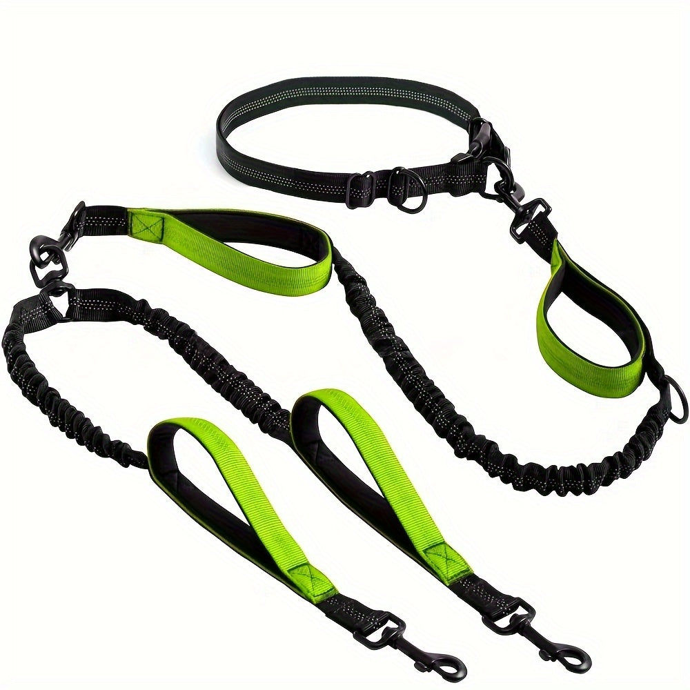 Hands Free Dual Dog Leash Reflective With Padded Handle