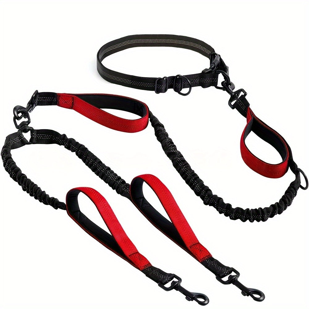 Hands Free Dual Dog Leash Reflective With Padded Handle