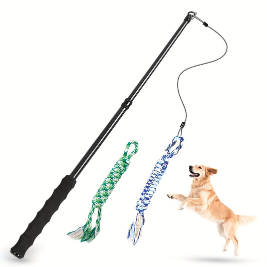Carbon Fiber Flirt Pole for Dogs, 0.2 Pounds Lightweight Dog Flirt Pole for Large Medium Small Dogs, Telescopic Flirt Stick with 2 Toys & 2 Ropes (28 Inches Pole)