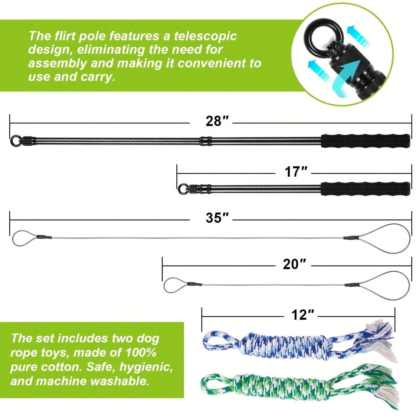 Carbon Fiber Dog Flirt Pole Telescopic With Toys