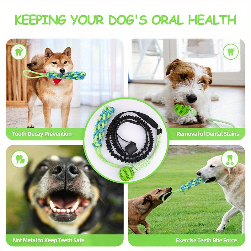 Dog Teeth Grinding Pulling Rope Toy Elastic Rope Design For Teeth Cleaning Indoor Outdoor Use No Battery Required