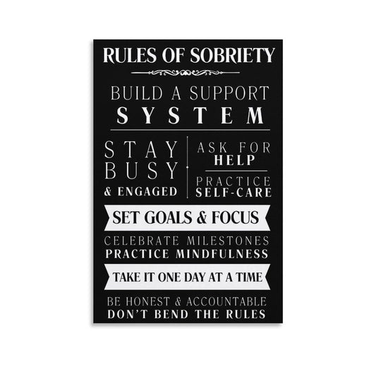 Rules Of Sobriety Motivational Quote Poster Canvas Wall Art Posters For Room Aesthetic And Decor Poster For Bedroom Living Room Office Decor