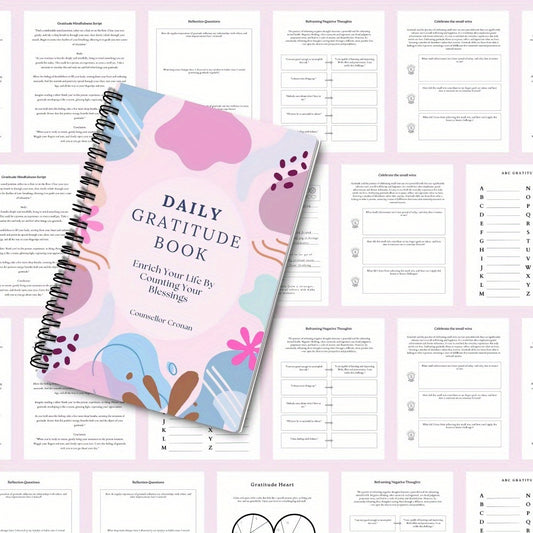 1pc Daily Gratitude Workbook & Self-Care Planner for Men & Women - Spiral-Bound with Guided Meditations, Reflections, Plain Ruled Pages, Colorful Abstract Design, High-Quality Paper - Cultivate Gratefulness in Daily Life, Per