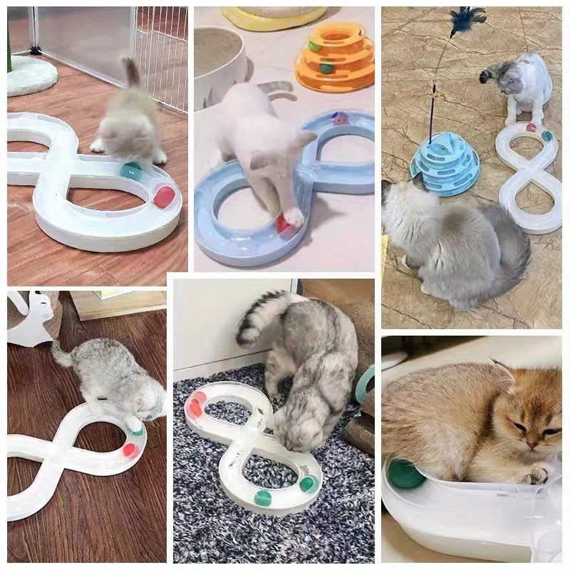 Interactive Cat Toy Turntable Ball Track Kitten Toy 8 Shape Turntable Entertainment For Cats