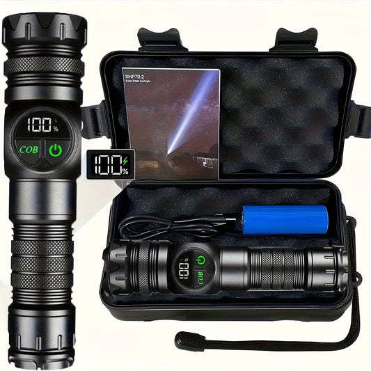 1pc Gift BOX LED Flash Light With Cob Side Lamp And Red Blue Light, USB, 5 Mode, With Magnet, There Is A Hanging Rope, Tactical Flashlight, Powerful For Camping, Hiking, Hunting And Home Emergencies, Festival Gifts