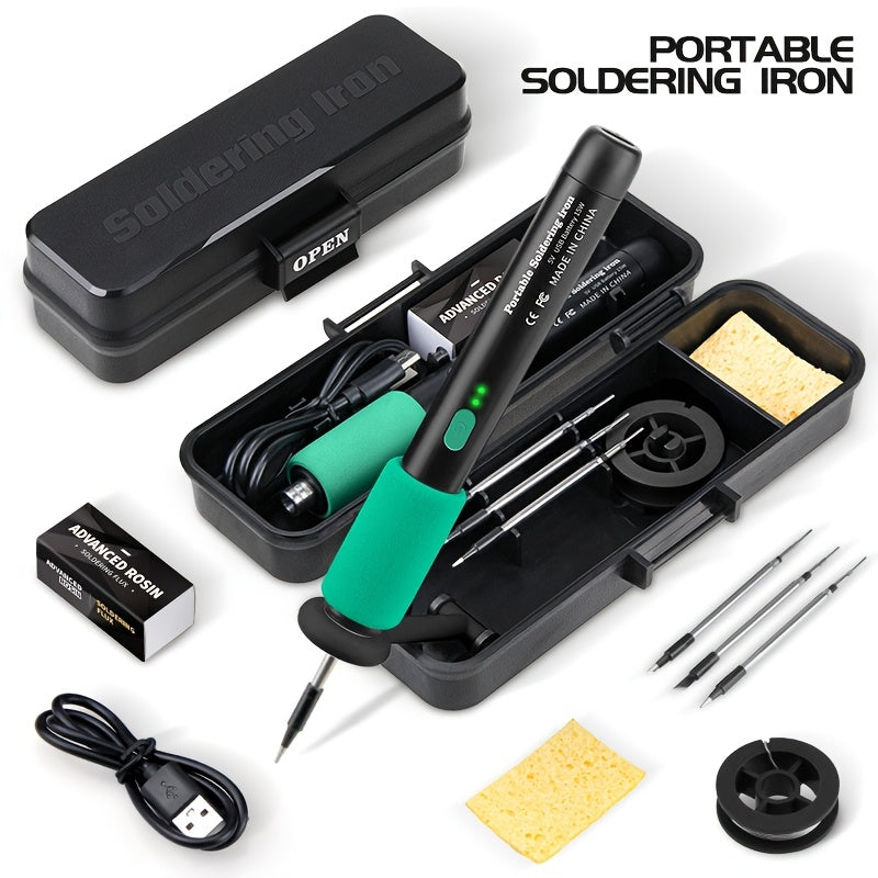 Mini Soldering Iron Kit With Adjustable Temperature USB Powered Portable Tool Includes Iron And Three Tips