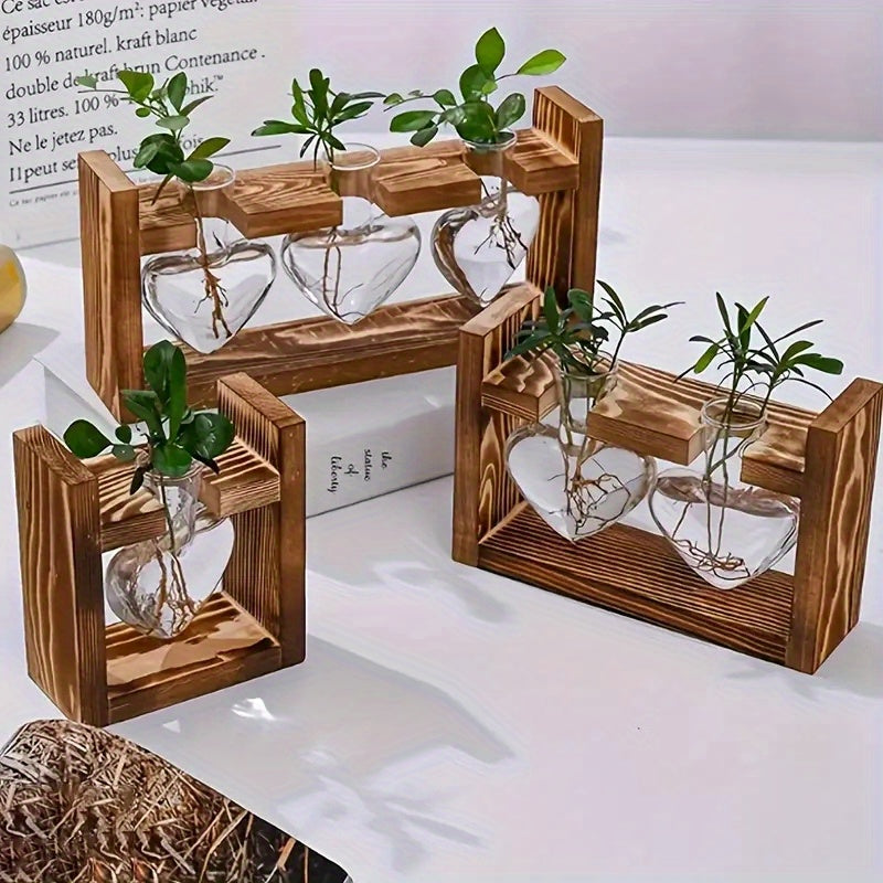 Wooden Frame Hydroponic Small Vase For Indoor And Outdoor Decor