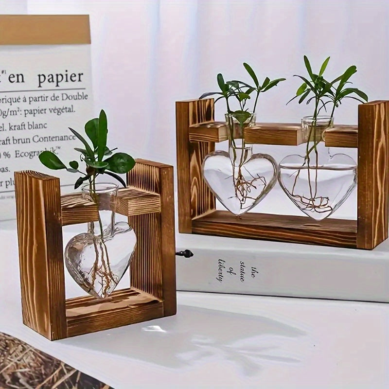 Wooden Frame Hydroponic Small Vase For Indoor And Outdoor Decor