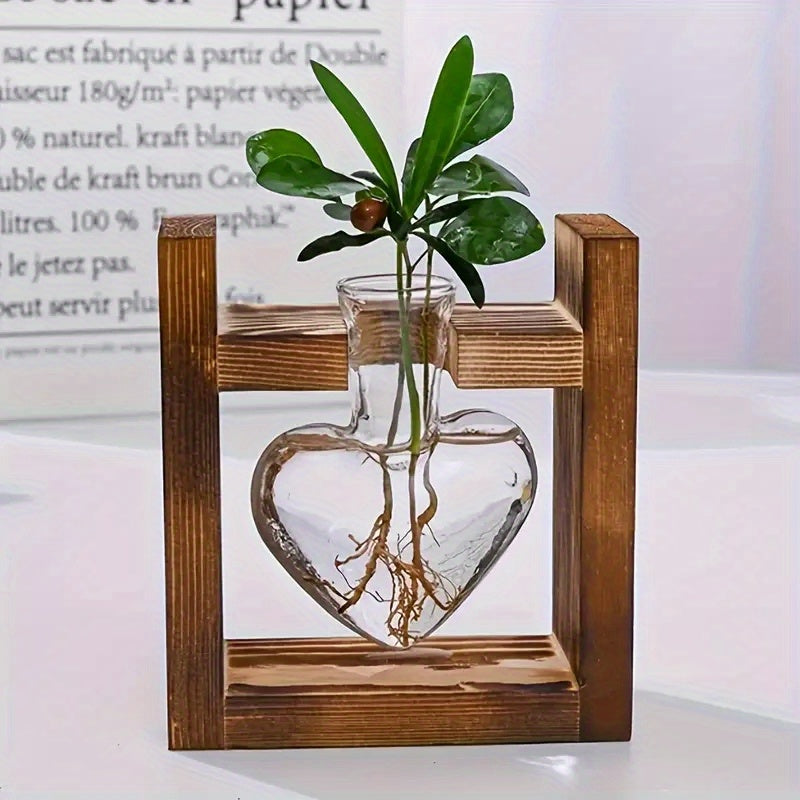 Wooden Frame Hydroponic Small Vase For Indoor And Outdoor Decor