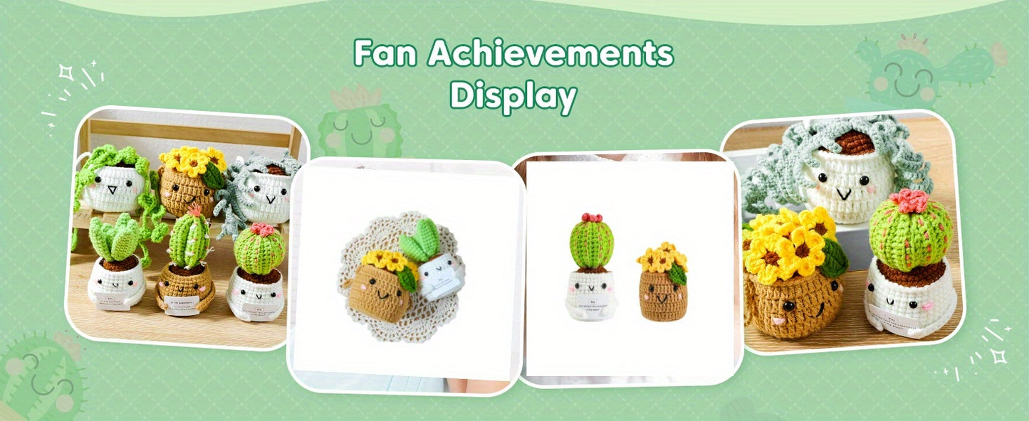 Crochet Kit For Beginners With Step By Step Video Lessons, Six Piece Succulent Crochet Set With Accessories