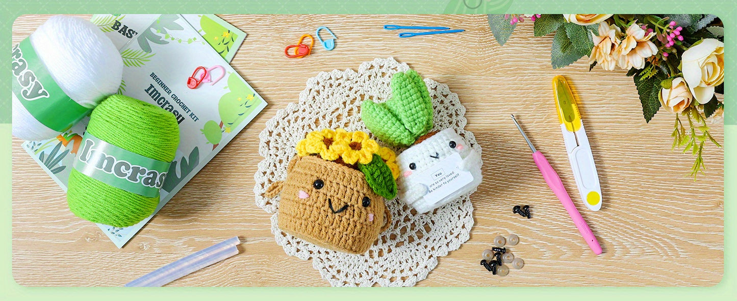 Crochet Kit For Beginners With Step By Step Video Lessons, Six Piece Succulent Crochet Set With Accessories