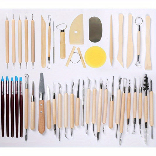 45pcs/ Set Pottery Clay Sculpting Tool Kit, Ceramic Polymer Modeling Tools with Wooden Handles, Perfect for Crafts, Baking, Drawing, Molding, Shaping Projects