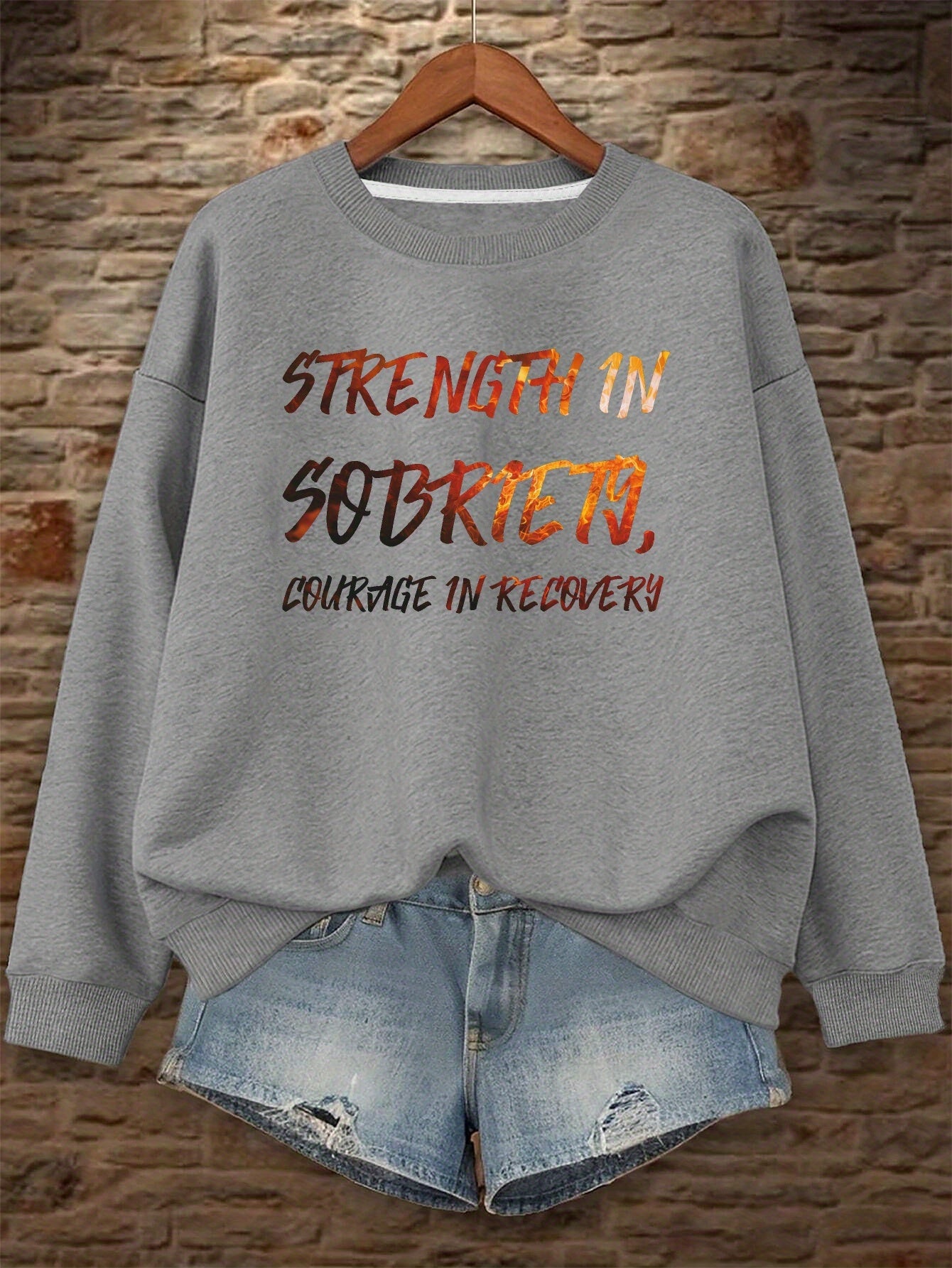 Sobriety Recovery Women's Plus Size Sweatshirt Geometric Pattern Crew Neck Fall Winter