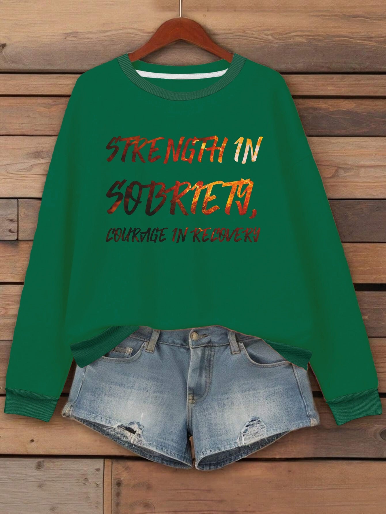 Sobriety Recovery Women's Plus Size Sweatshirt Geometric Pattern Crew Neck Fall Winter