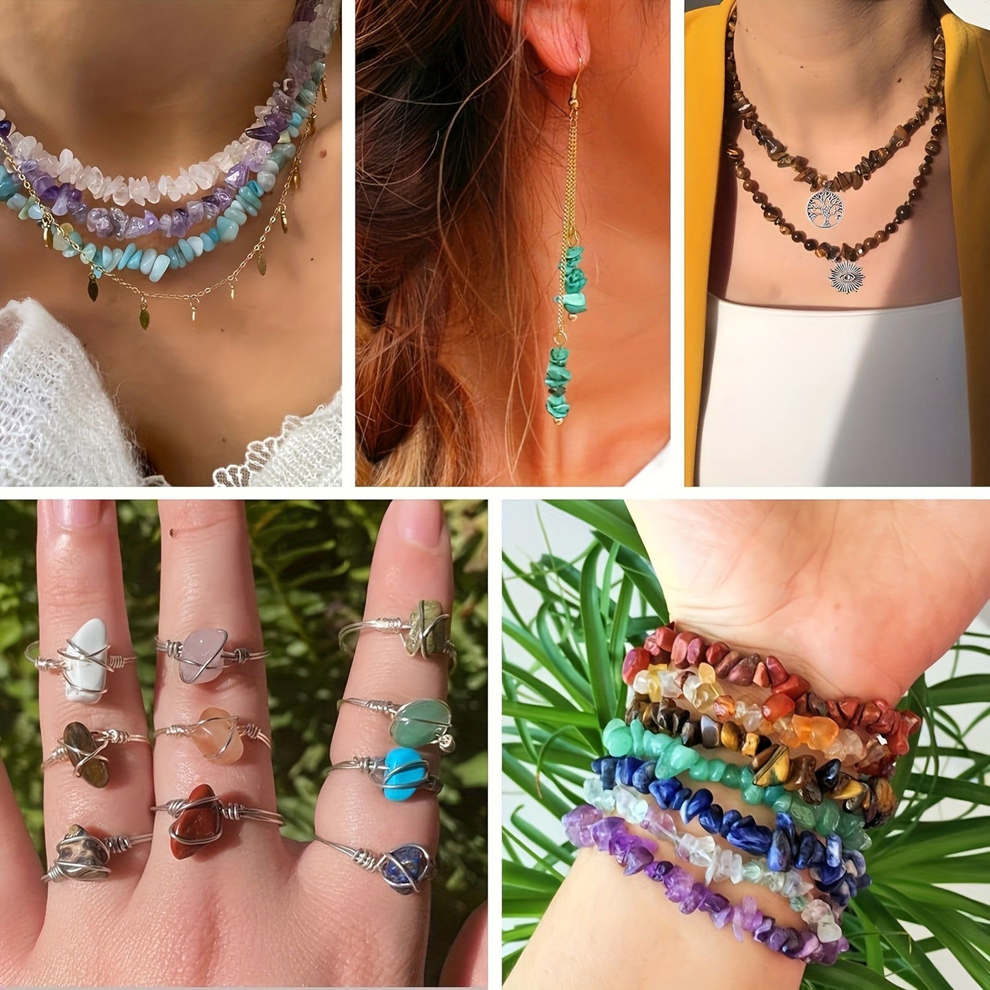 1587Pcs Natural Stone Beads Jewelry Making Kit With Free Scissors Thread Jump Rings Head Pins For Bracelets Necklaces