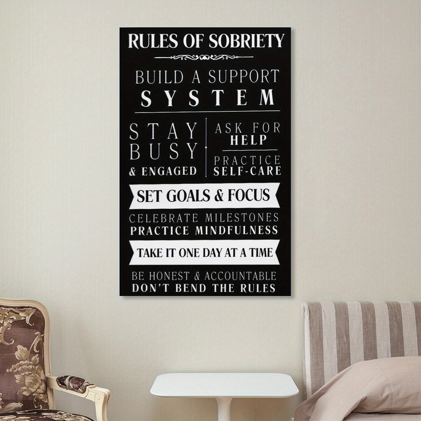 Motivational Rules of Sobriety Canvas Wall Art for Decor