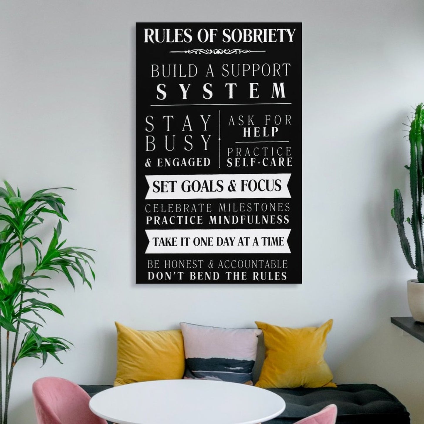 Motivational Rules of Sobriety Canvas Wall Art for Decor