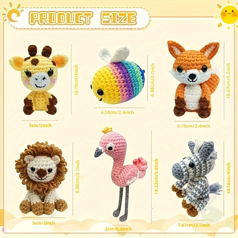 Six Animal Plush Knitting Kit For Beginners With Yarn Pattern And Video Tutorial Lion Flamingo Zebra Fox Bee Deer
