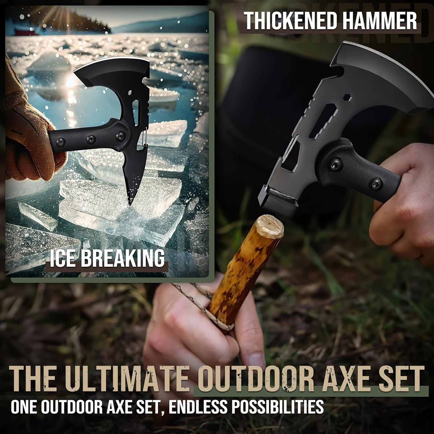 Outdoor Axe Set 2Pc Camping Hatchet Hiking Bottle Opener