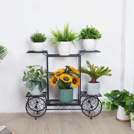 Porch Flower Display Holder Metal Garden Cart 6 Tier Iron Plant Rack Stand