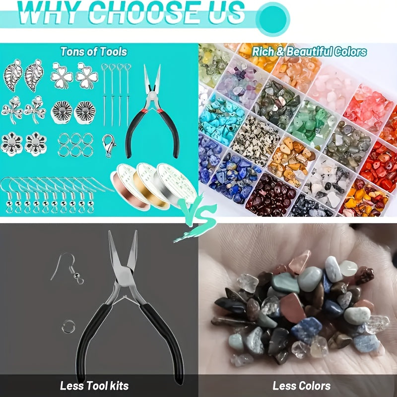 1587Pcs Natural Stone Beads Jewelry Making Kit With Free Scissors Thread Jump Rings Head Pins For Bracelets Necklaces