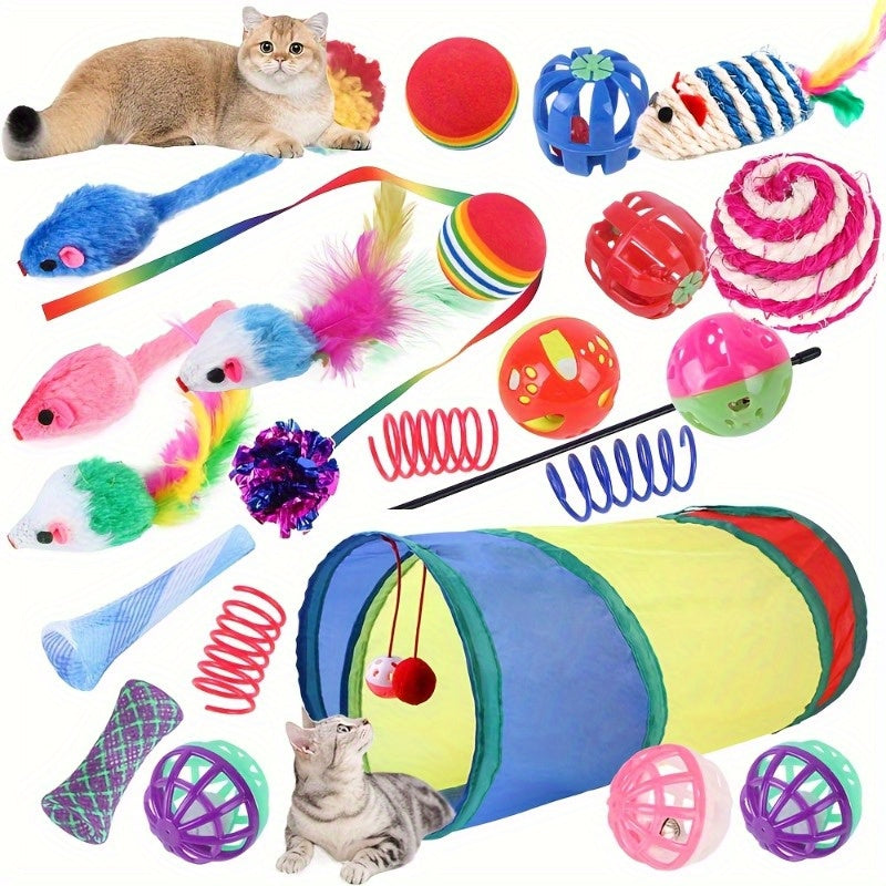 12 or 24 Piece Cat Toy Set Plush Toys Cat Tunnel and Sisal Toys for Indoor Play Fun