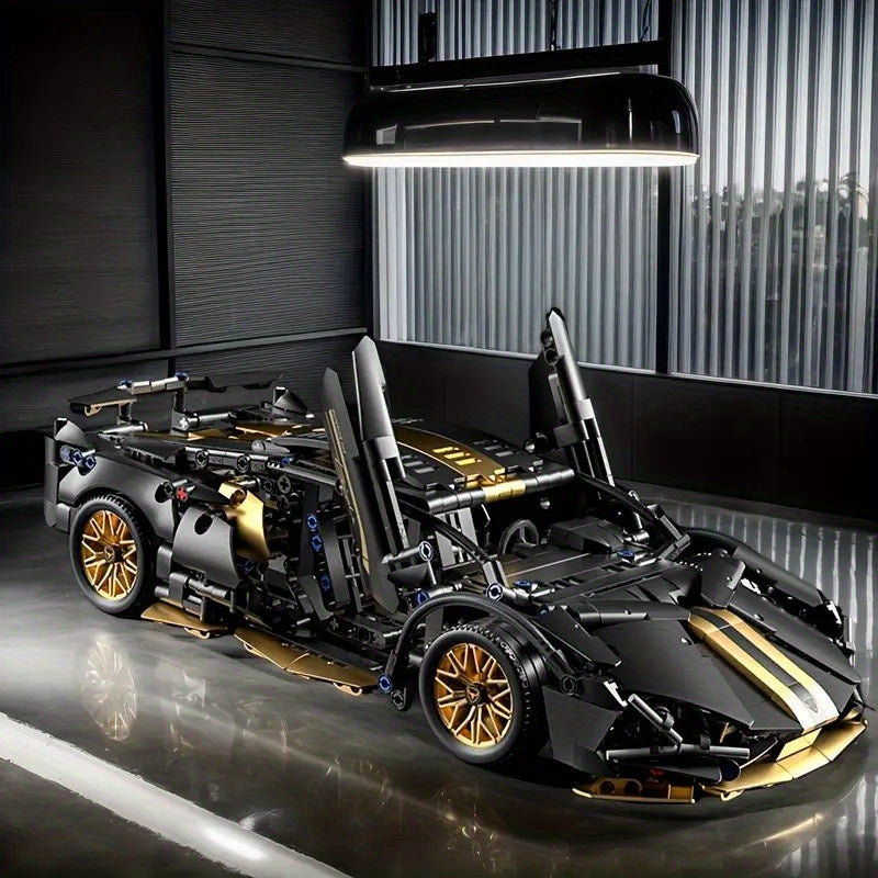 1300 Pcs Black And Golden Sports Car Building Block Set