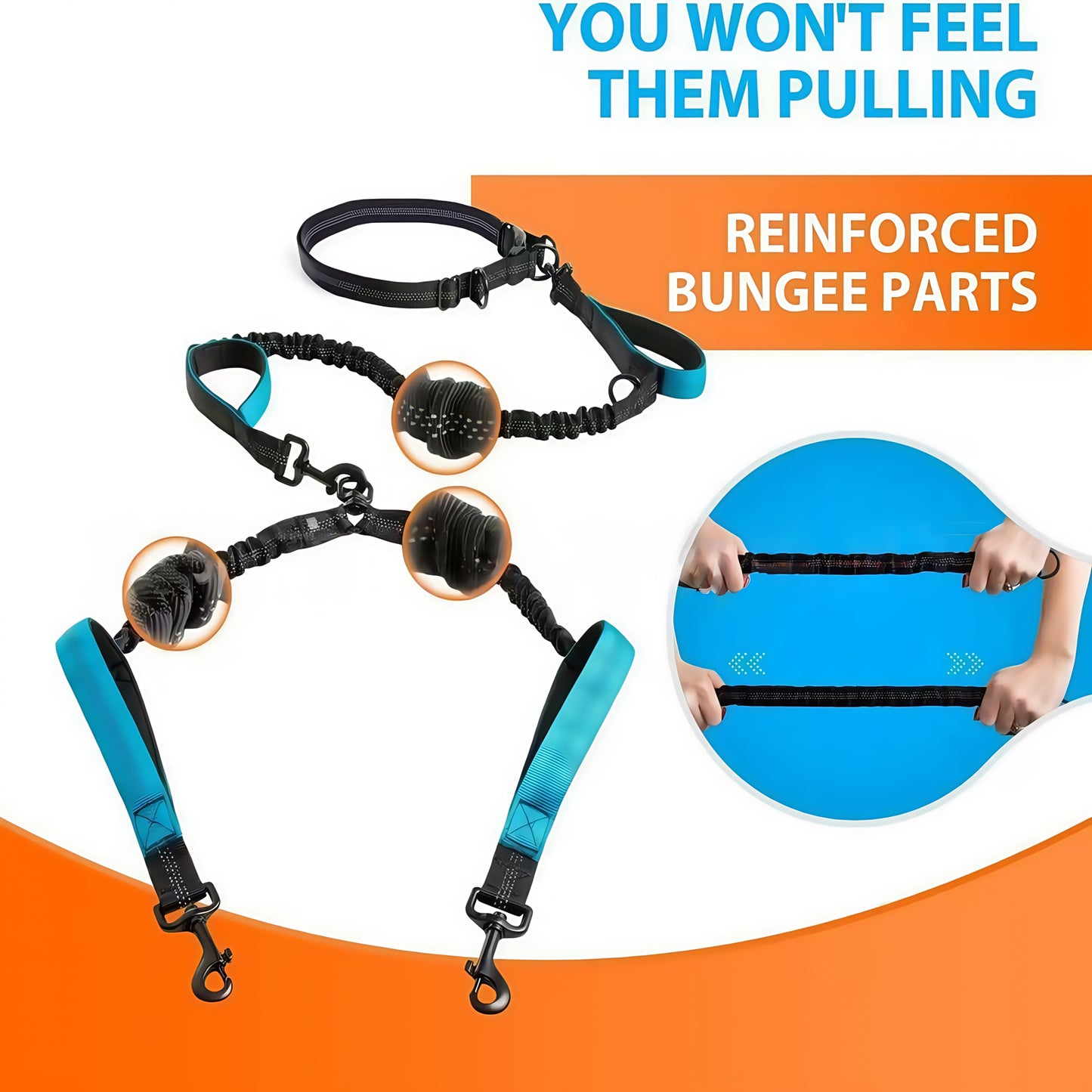 Hands Free Dual Dog Leash Reflective With Padded Handle