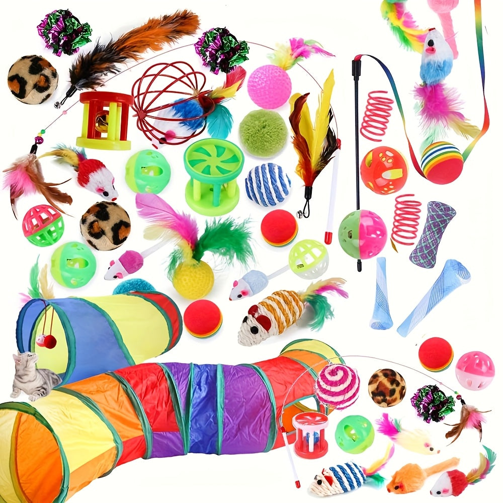12 or 24 Piece Cat Toy Set Plush Toys Cat Tunnel and Sisal Toys for Indoor Play Fun