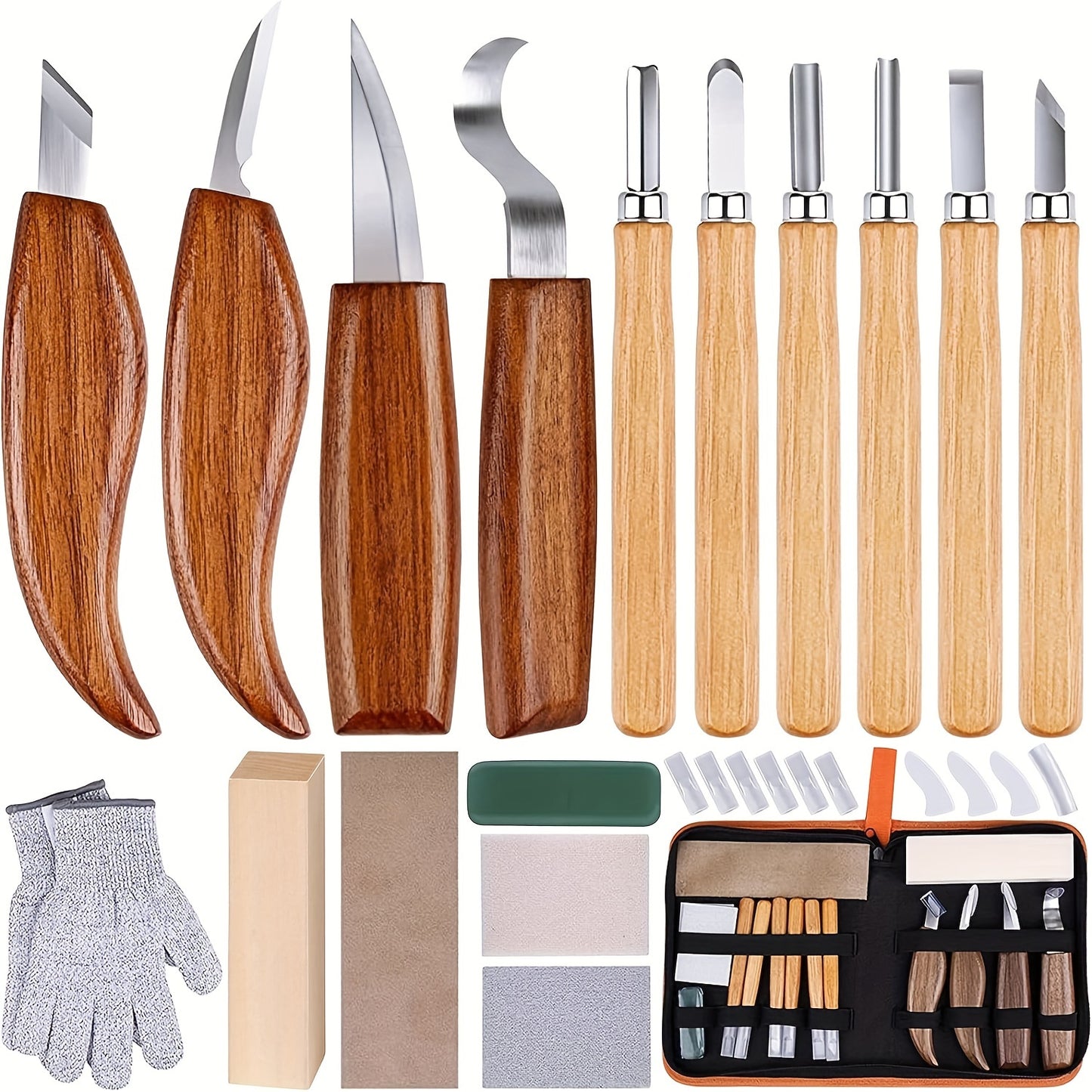 Wood Carving Kit 26 Piece Set With Tools And Anti Slip Cut Resistant Gloves For Beginners Whittling DIY Halloween