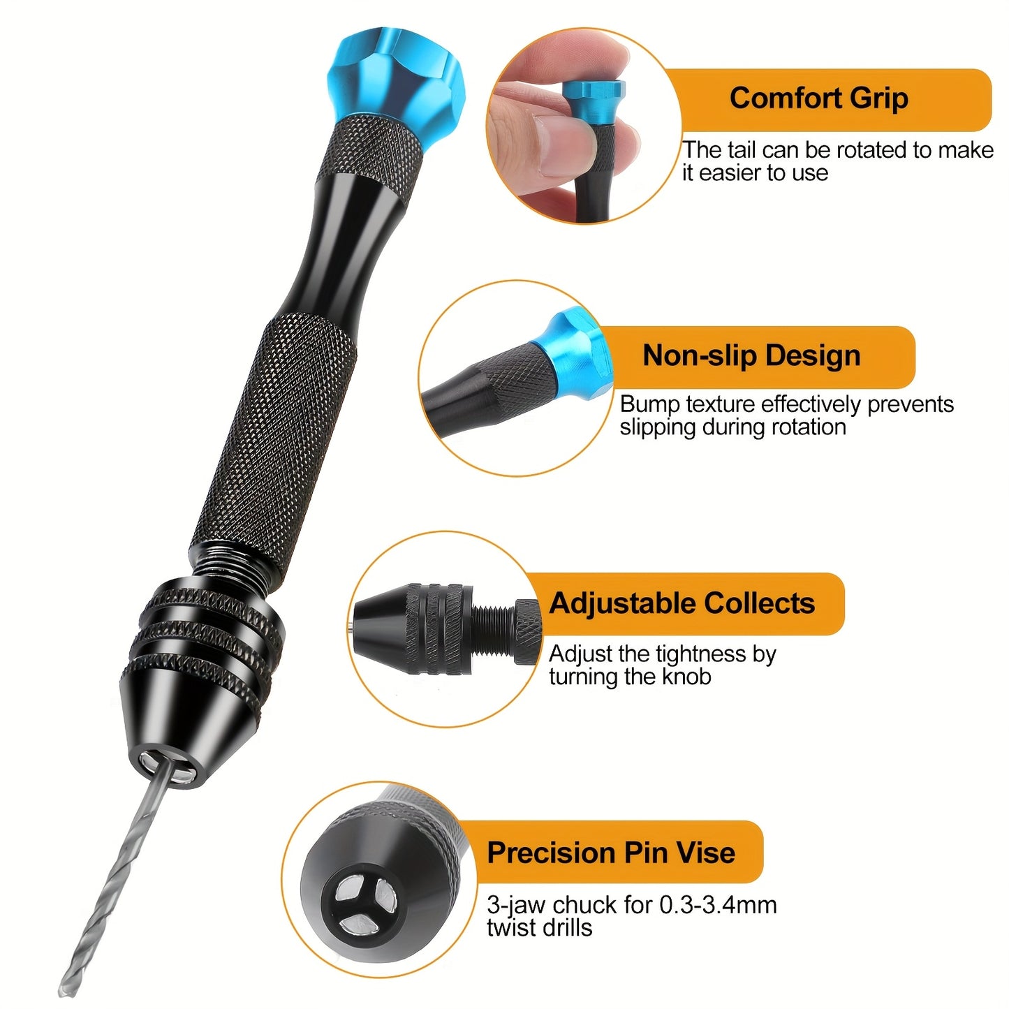 Needle Vise Hand Drill Set, Jewelry Making Hand Drill Tool with 50 HSS Twist Drills 1.0/1.5/2.0/2.5/3.0mm, for Wood, Resin, Jewelry, Miniature, Plastic & Shell, Manual Rotary Tool