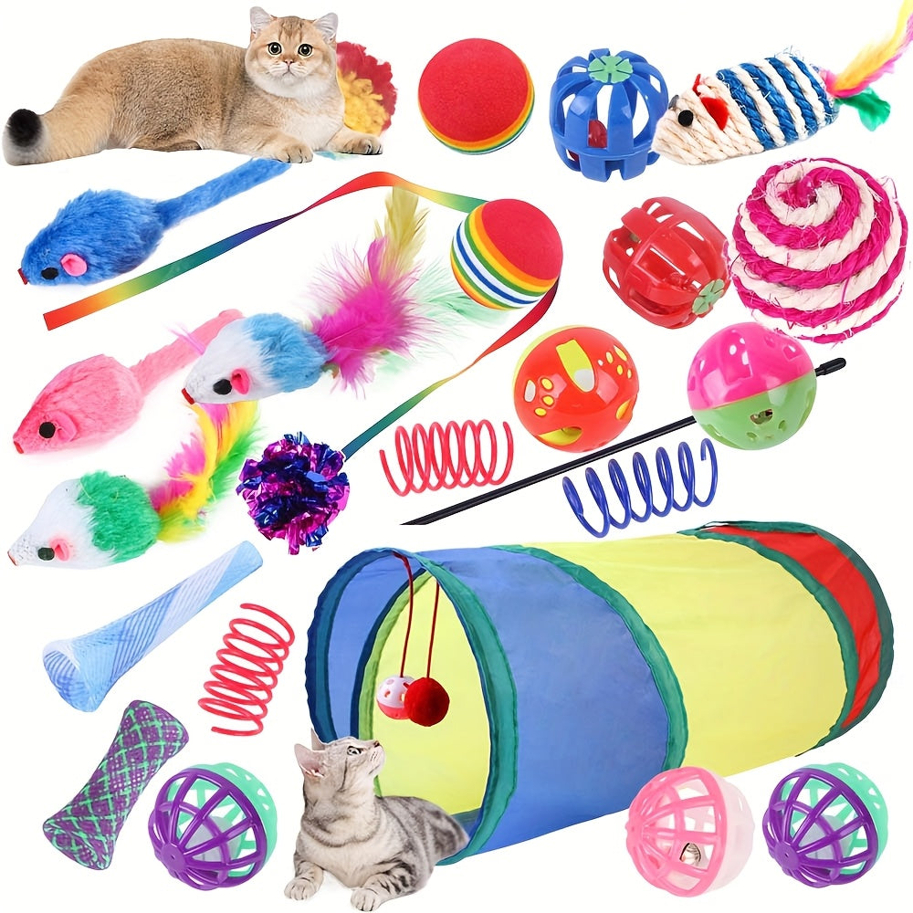 12 or 24 Piece Cat Toy Set Plush Toys Cat Tunnel and Sisal Toys for Indoor Play Fun