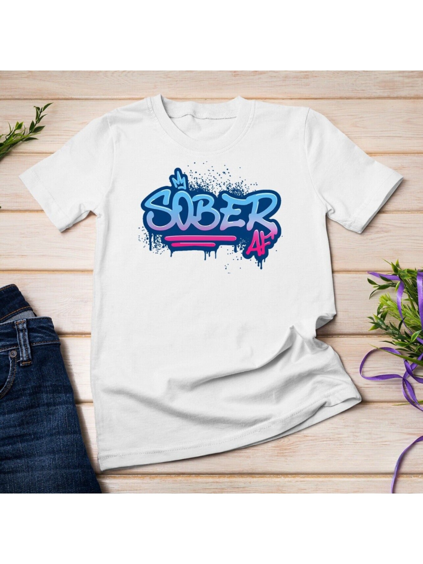 Unisex Sober AF Graffiti Crown T Shirt All Season Cotton Plus Size