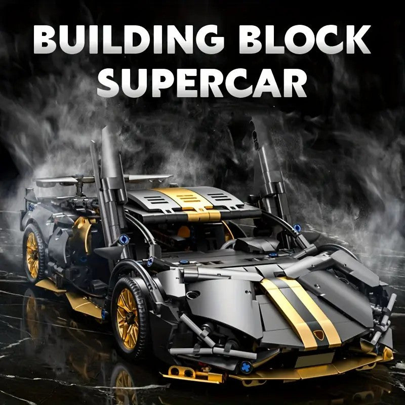 1300 Pcs Black And Golden Sports Car Building Block Set